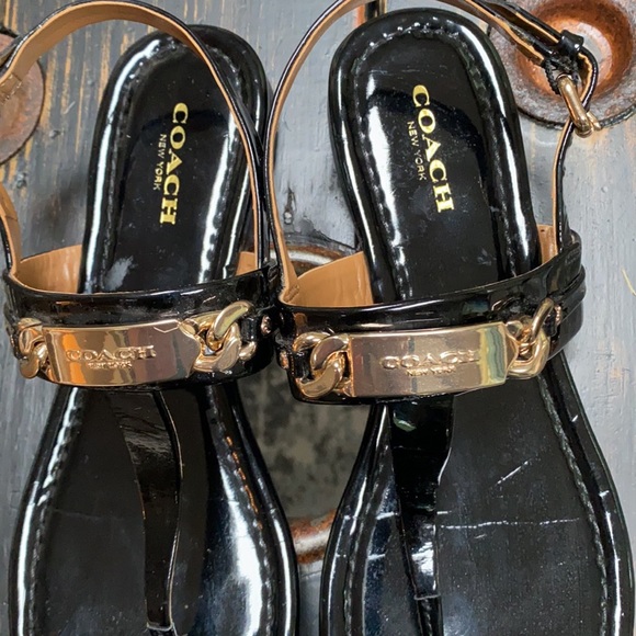Coach Patent Leather Sandals with Gold Hardware - Picture 2 of 8